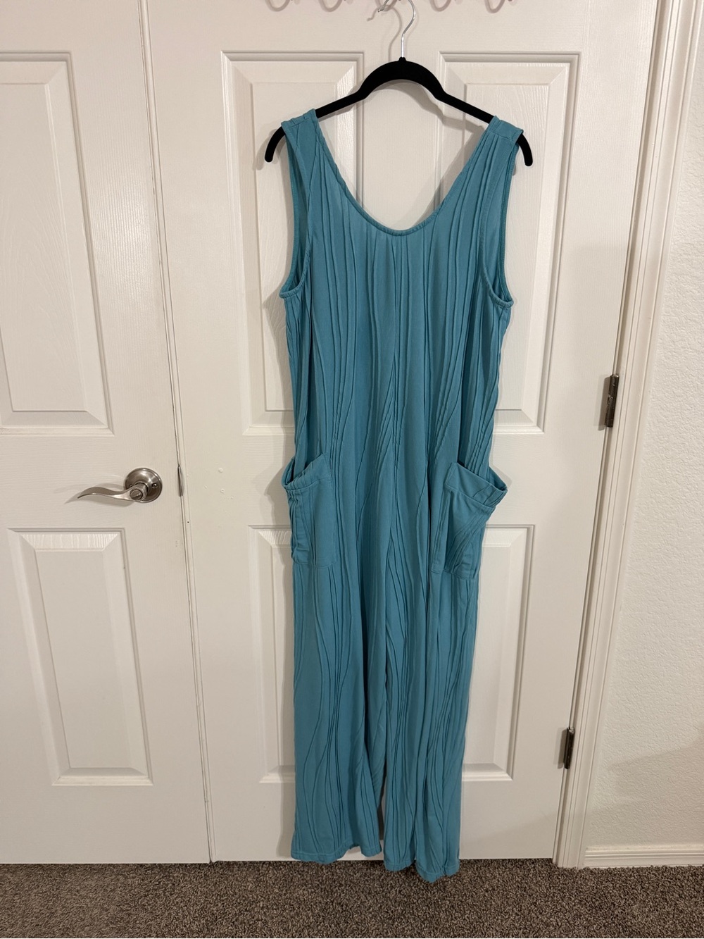 Windhorse XXL Teal Cotton Jumpsuit Lagenlook Boho Wide Leg Pockets Nepal